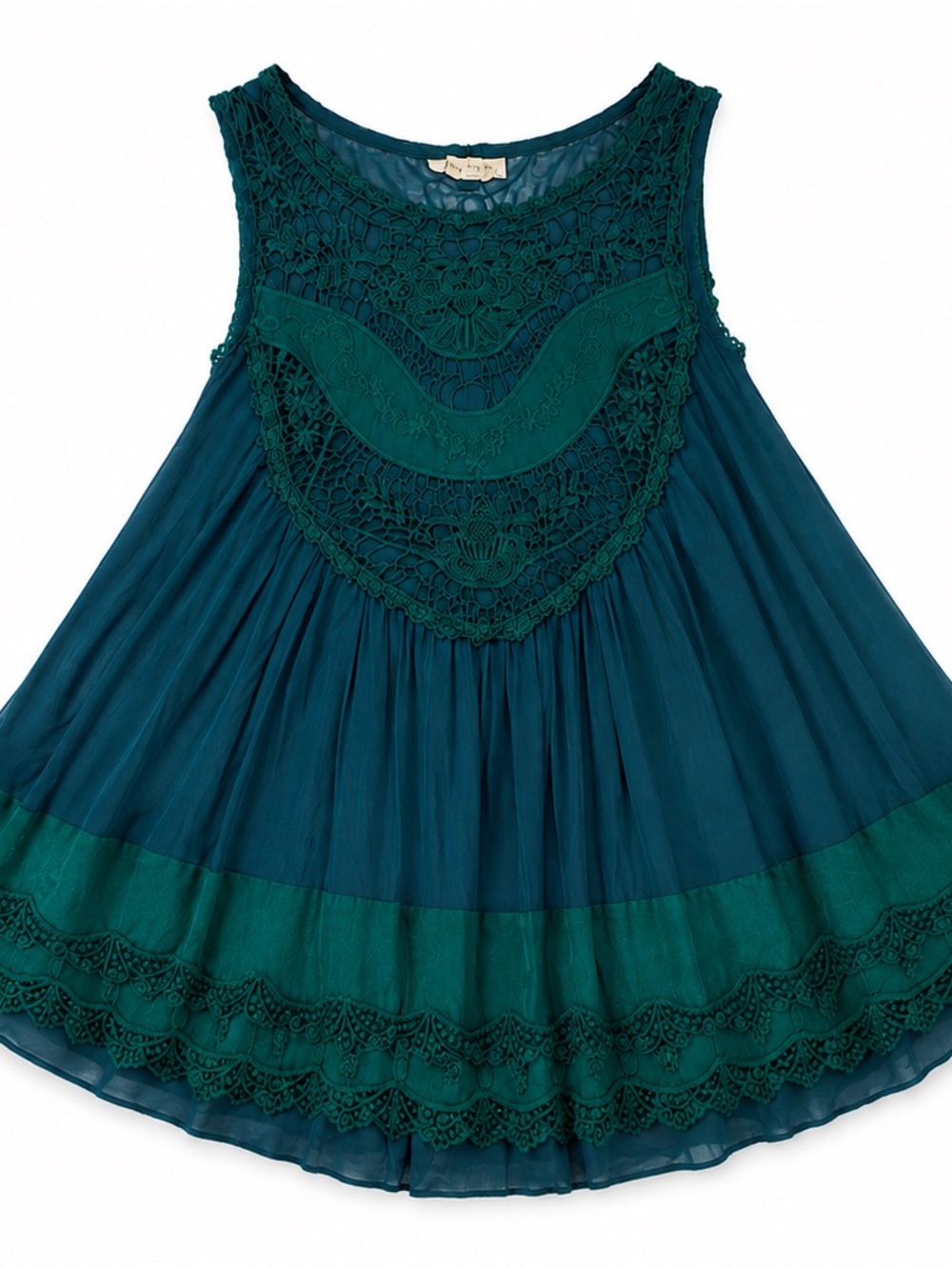 Sleeveless Teal Lace Yoke Swing Tunic